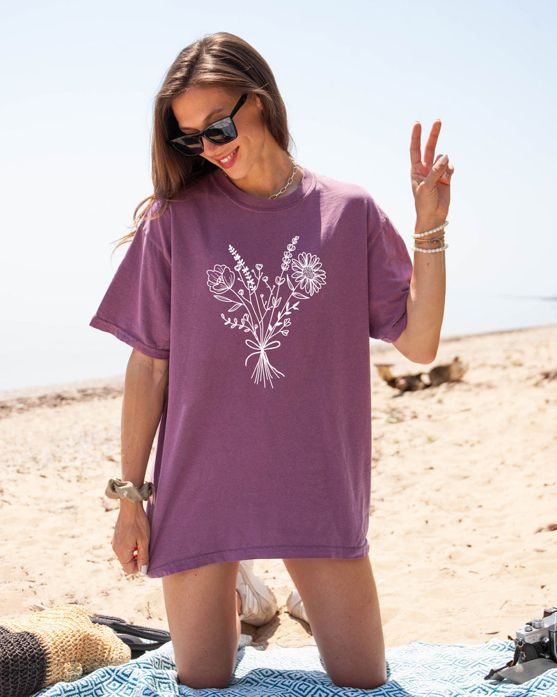 Botanical Bouquet Wildflowers Plant Nature Garment Dyed T Shirt