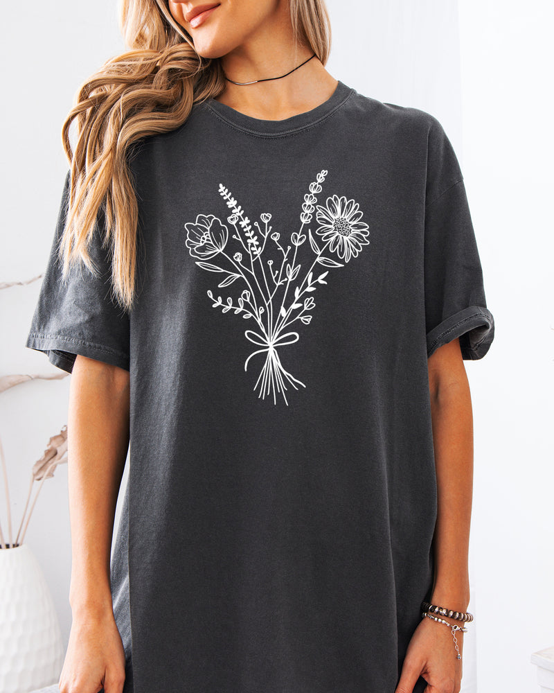 Botanical Bouquet Wildflowers Plant Nature Garment Dyed T Shirt