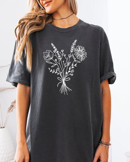 Botanical Bouquet Wildflowers Plant Nature Garment Dyed T Shirt