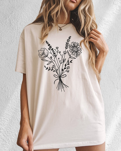 Botanical Bouquet Wildflowers Plant Nature Garment Dyed T Shirt