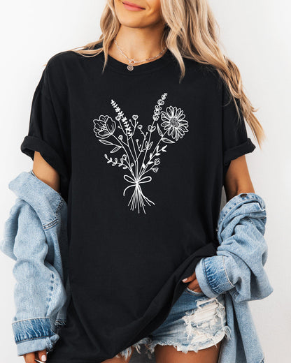Botanical Bouquet Wildflowers Plant Nature Garment Dyed T Shirt
