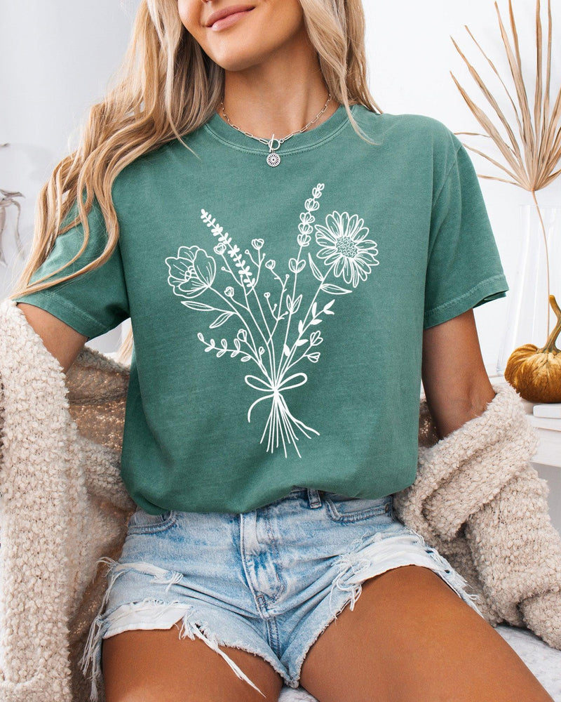 Botanical Bouquet Wildflowers Plant Nature Garment Dyed T Shirt