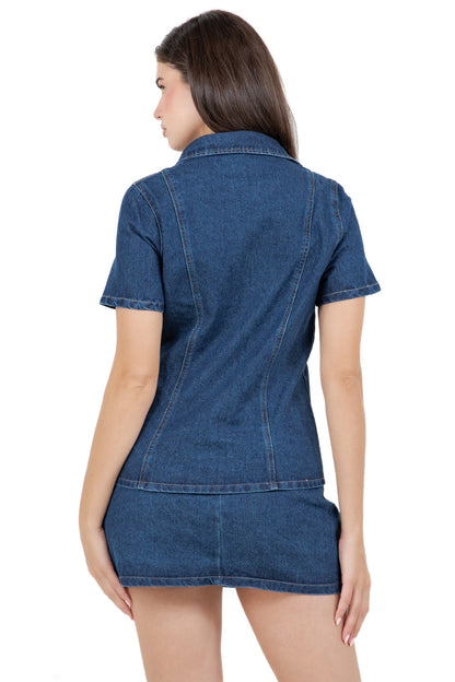 WOMEN FASHION DENIM TOP AND SKIRT SET
