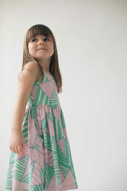 Sleeveless Twirl Dress in Triangles