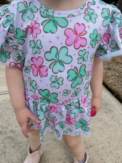 Pink clover skirted romper