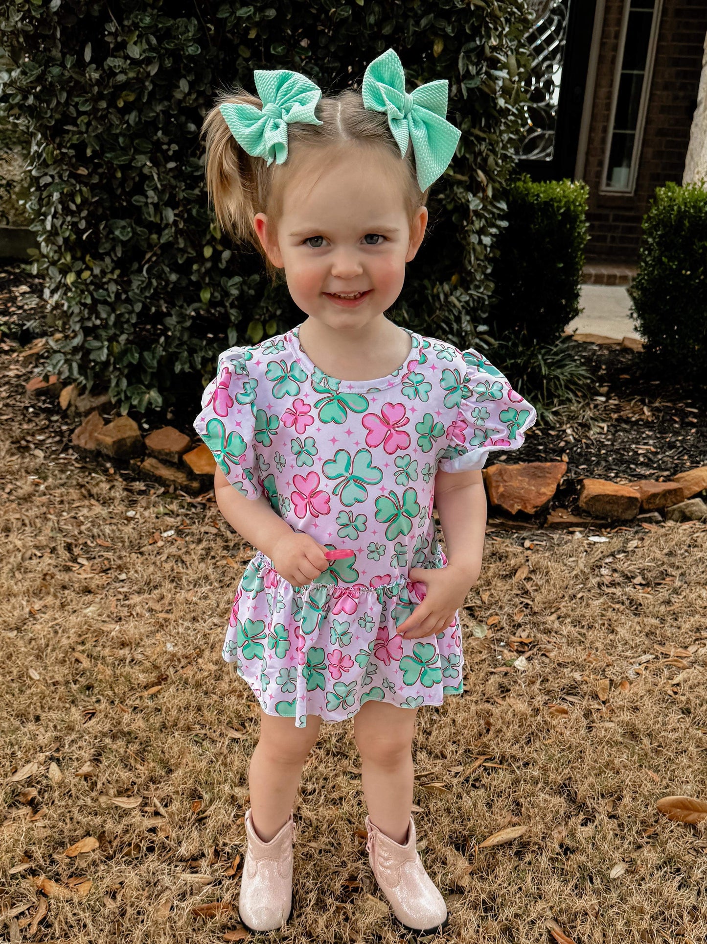 Pink clover skirted romper