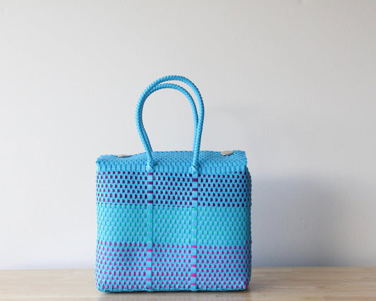 Turquoise & Purple Medium Handwoven Handbag