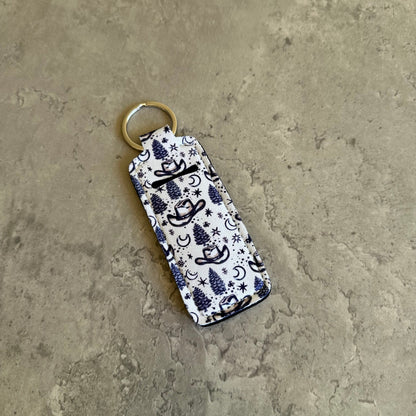 Chapstick Holder Keychain – Cow Print, Camo Pink Bow, Cowboy Toile, Barn Toile, croquette, duck, moon