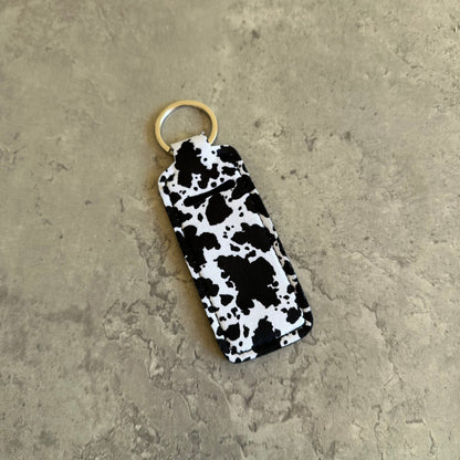 Chapstick Holder Keychain – Cow Print, Camo Pink Bow, Cowboy Toile, Barn Toile, croquette, duck, moon