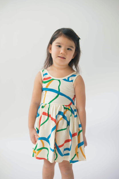 Sleeveless Twirl Dress in Wavy Lines
