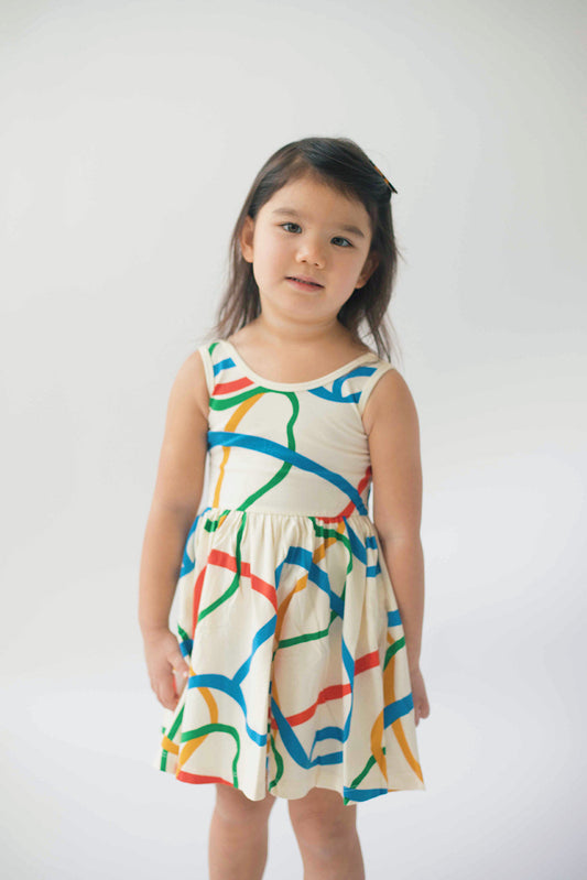 Sleeveless Twirl Dress in Wavy Lines