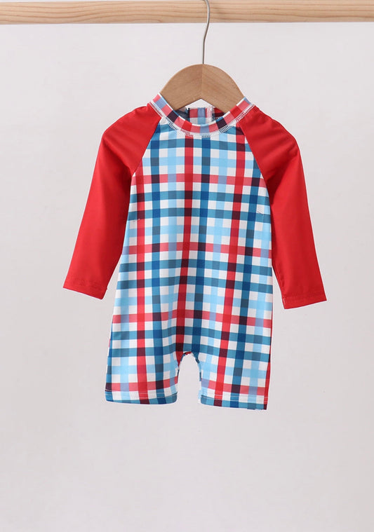 Plaid rash guard Swimsuit
