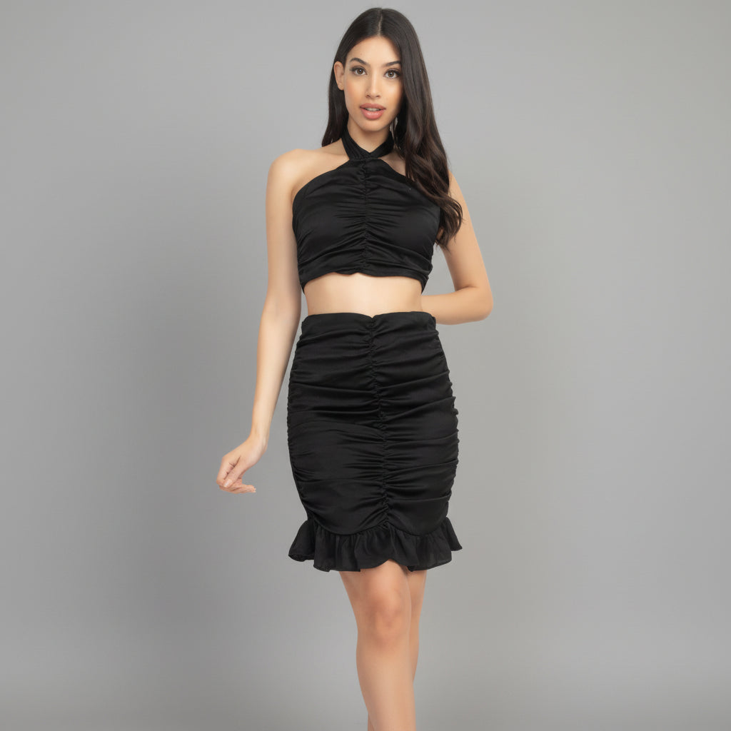 Halter Neck Crop Top & Skirts Set