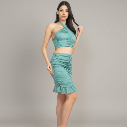 Halter Neck Crop Top & Skirts Set