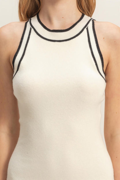 Ribbed Sleeveless Dress in White