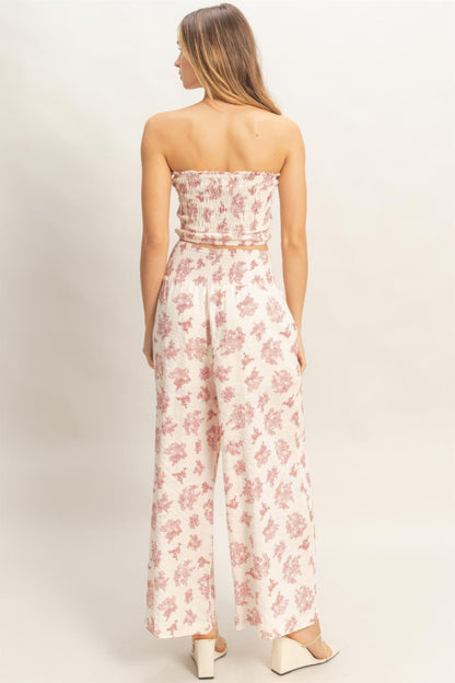 Smocked Tube Top & Wide-leg Pants Set in Blush
