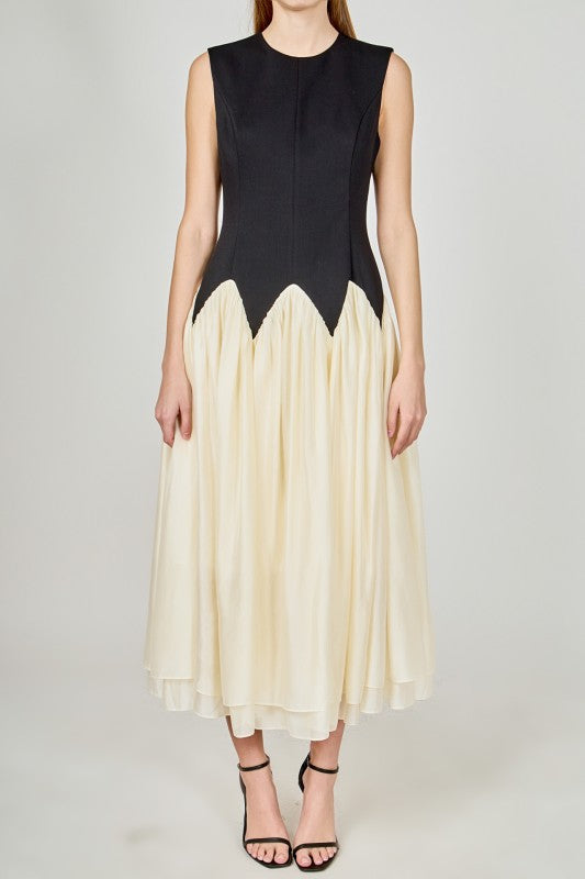 Contrast Color Midi Dress
