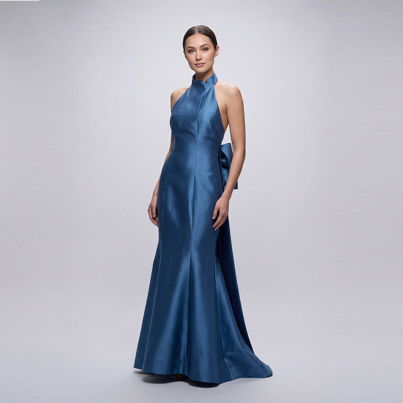 Scalloped Neck Back Bow Gown