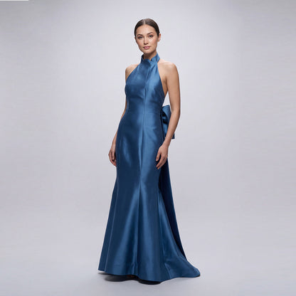 Scalloped Neck Back Bow Gown