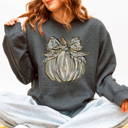 Camo Pumpkin Autumn Hunting Season Vintage Camouflage Print Graphic Cozy Sweatshirt
