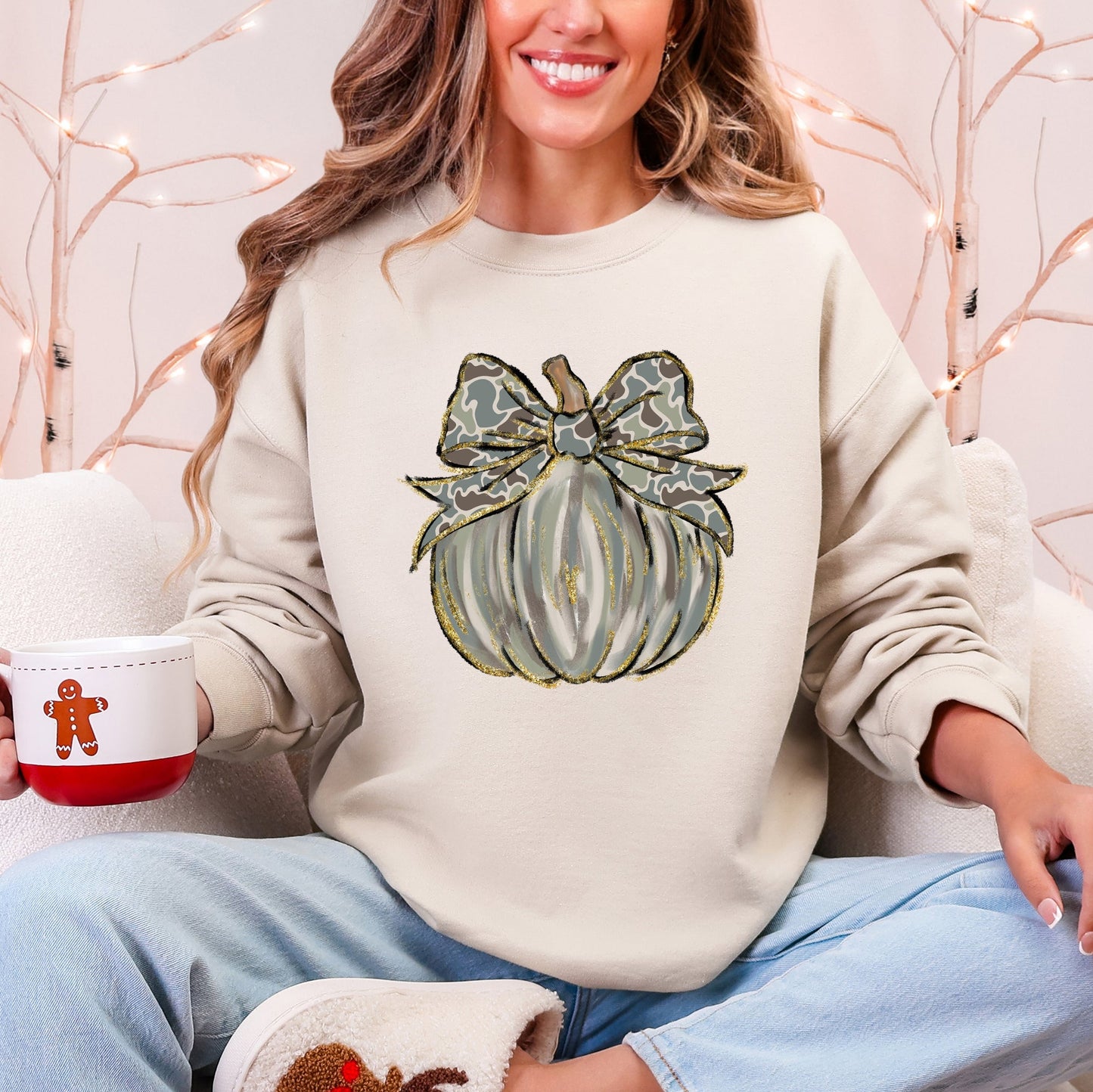 Camo Pumpkin Autumn Hunting Season Vintage Camouflage Print Graphic Cozy Sweatshirt