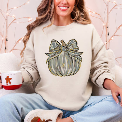 Camo Pumpkin Autumn Hunting Season Vintage Camouflage Print Graphic Cozy Sweatshirt