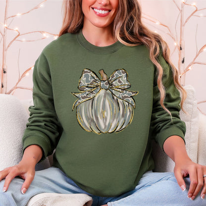 Camo Pumpkin Autumn Hunting Season Vintage Camouflage Print Graphic Cozy Sweatshirt