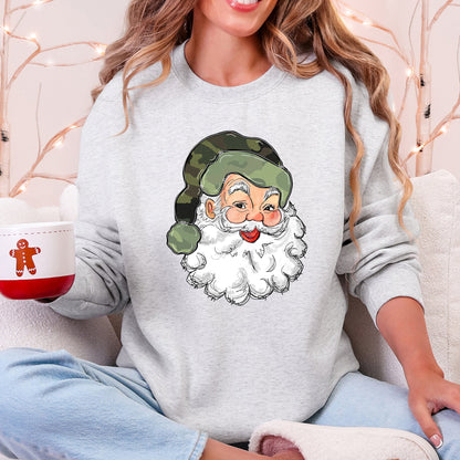 Camo Santa Retro Christmas Hunting Festive Outdoor Santa Theme Vintage Rustic Winter Style Illustration Sweatshirt