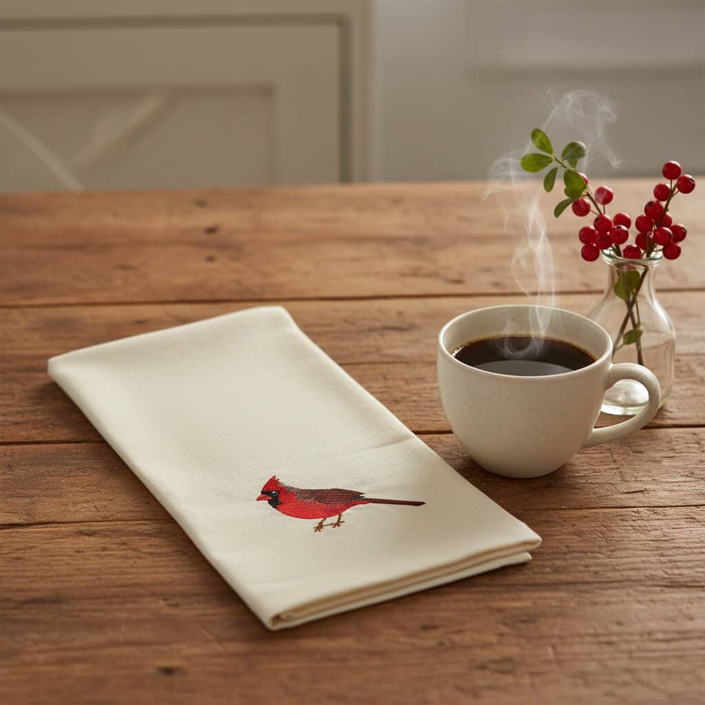 Bird Embroidered Cotton Tea Towels - Handmade Kitchen Gift