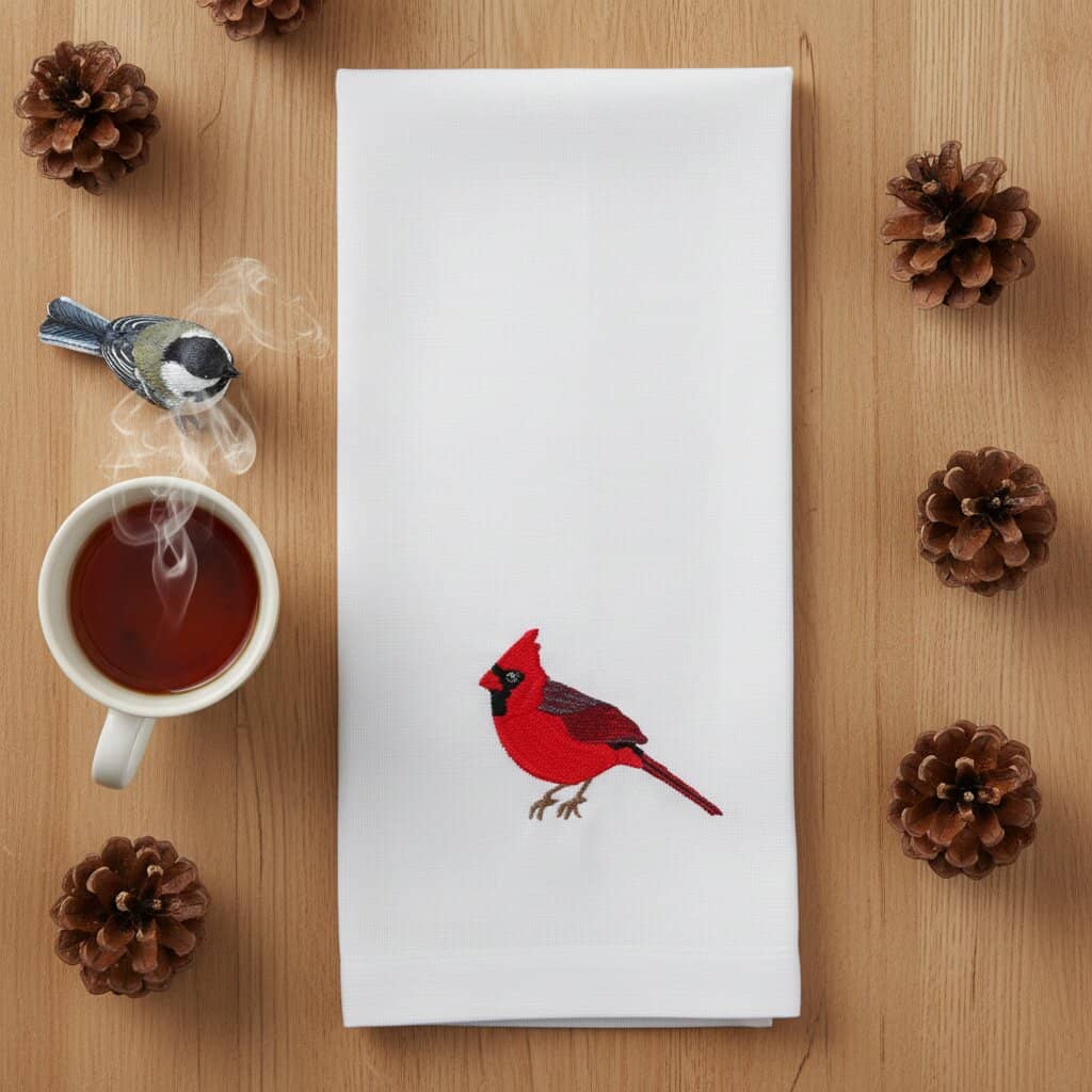 Bird Embroidered Cotton Tea Towels - Handmade Kitchen Gift