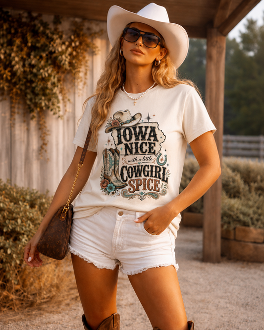 Iowa Nice Cowgirl Spice Bella Canvas Tee