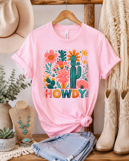 Howdy Floral Cactus Howdy Bella Canvas Graphic Tee