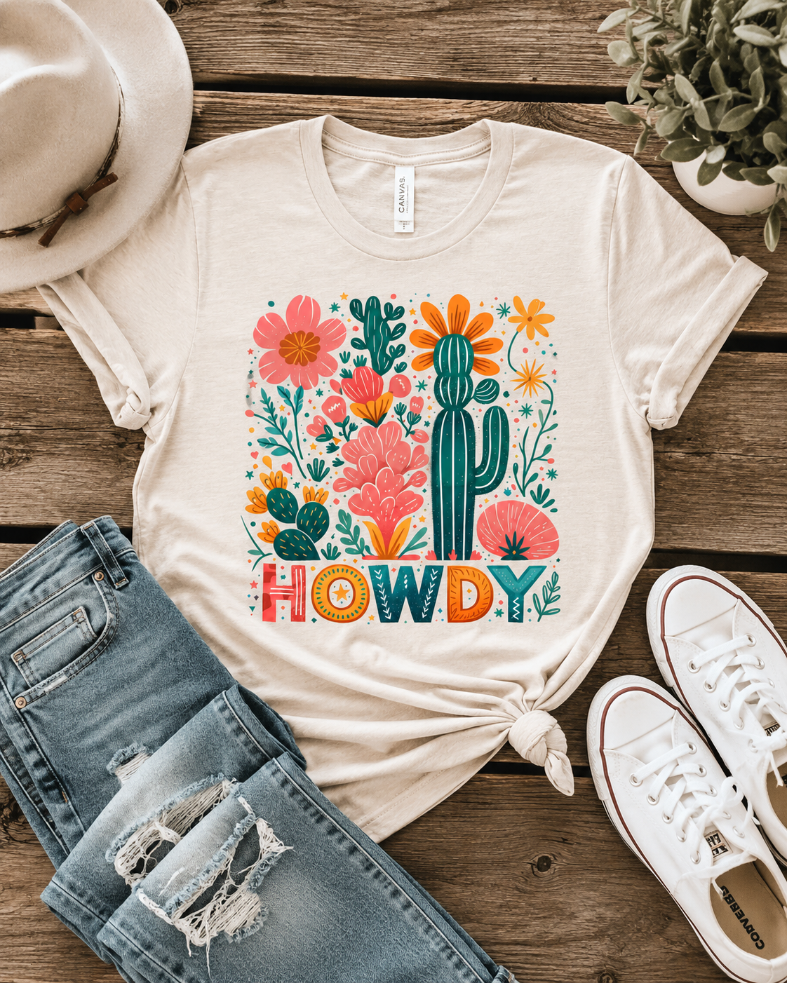 Howdy Floral Cactus Howdy Bella Canvas Graphic Tee