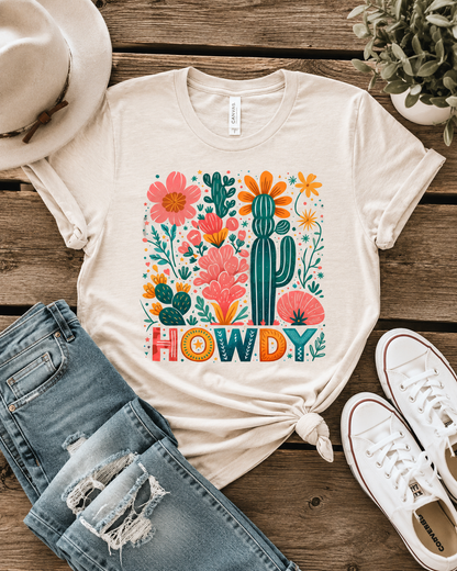 Howdy Floral Cactus Howdy Bella Canvas Graphic Tee