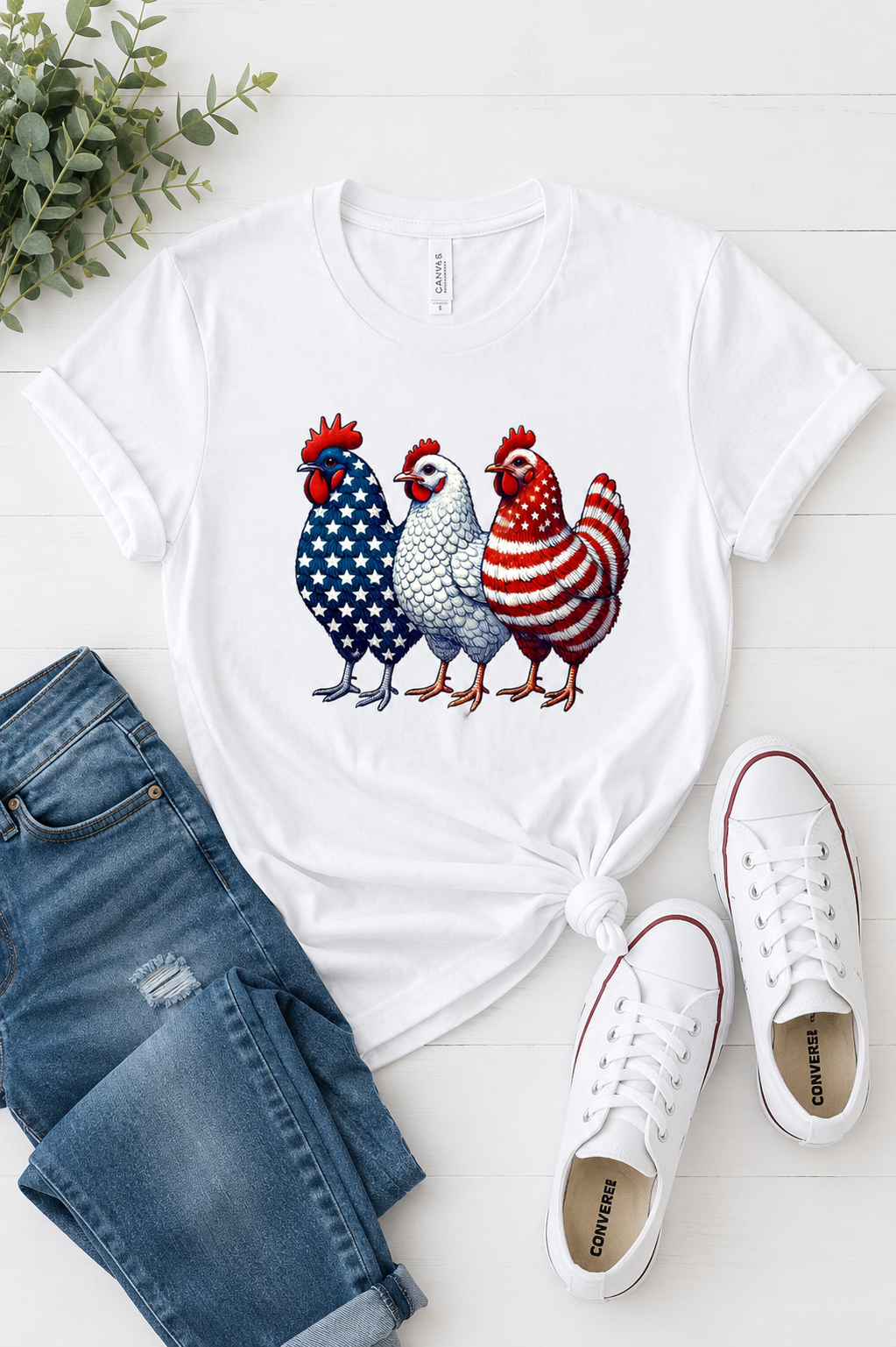 Patriotic Chickens USA Crew Neck Softstyle Tee