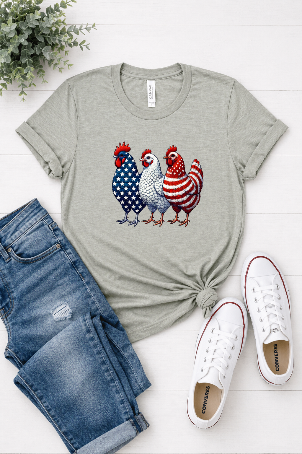 Patriotic Chickens USA Crew Neck Softstyle Tee