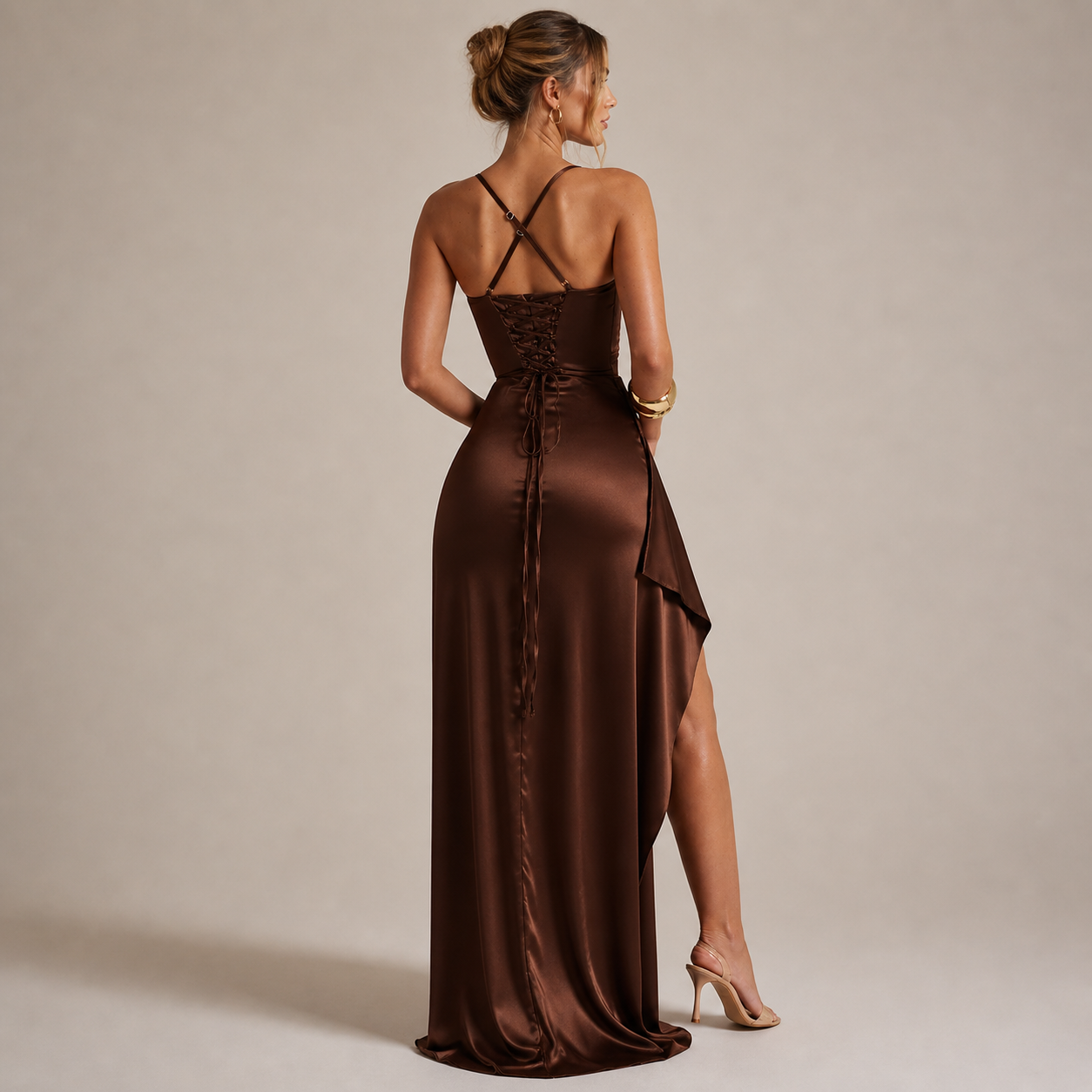 Lara Maxi Dress – Elegant Backless Slit Dress for Weddings, Galas & Date Nights