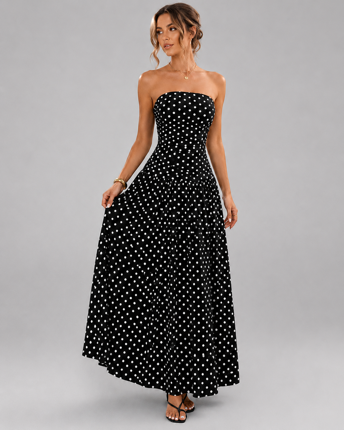 Strapless Tube Top Maxi Dress – Smocked Bust Red Polka Dot Sundress