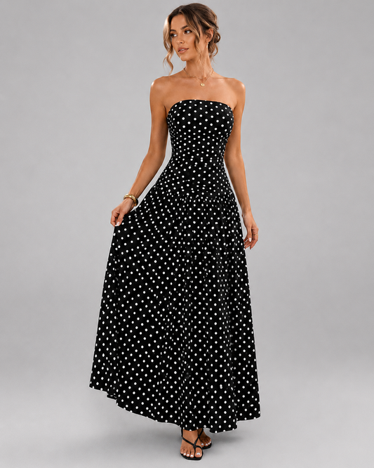 Strapless Tube Top Maxi Dress – Smocked Bust Red Polka Dot Sundress