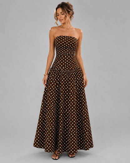 Strapless Tube Top Maxi Dress – Smocked Bust Red Polka Dot Sundress