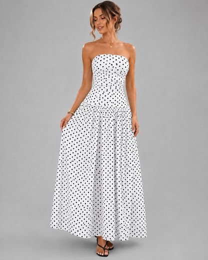 Strapless Tube Top Maxi Dress – Smocked Bust Red Polka Dot Sundress