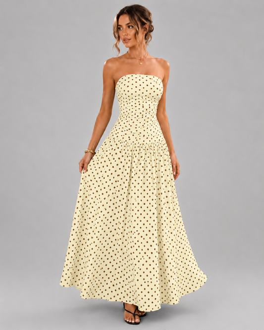 Strapless Tube Top Maxi Dress – Smocked Bust Red Polka Dot Sundress