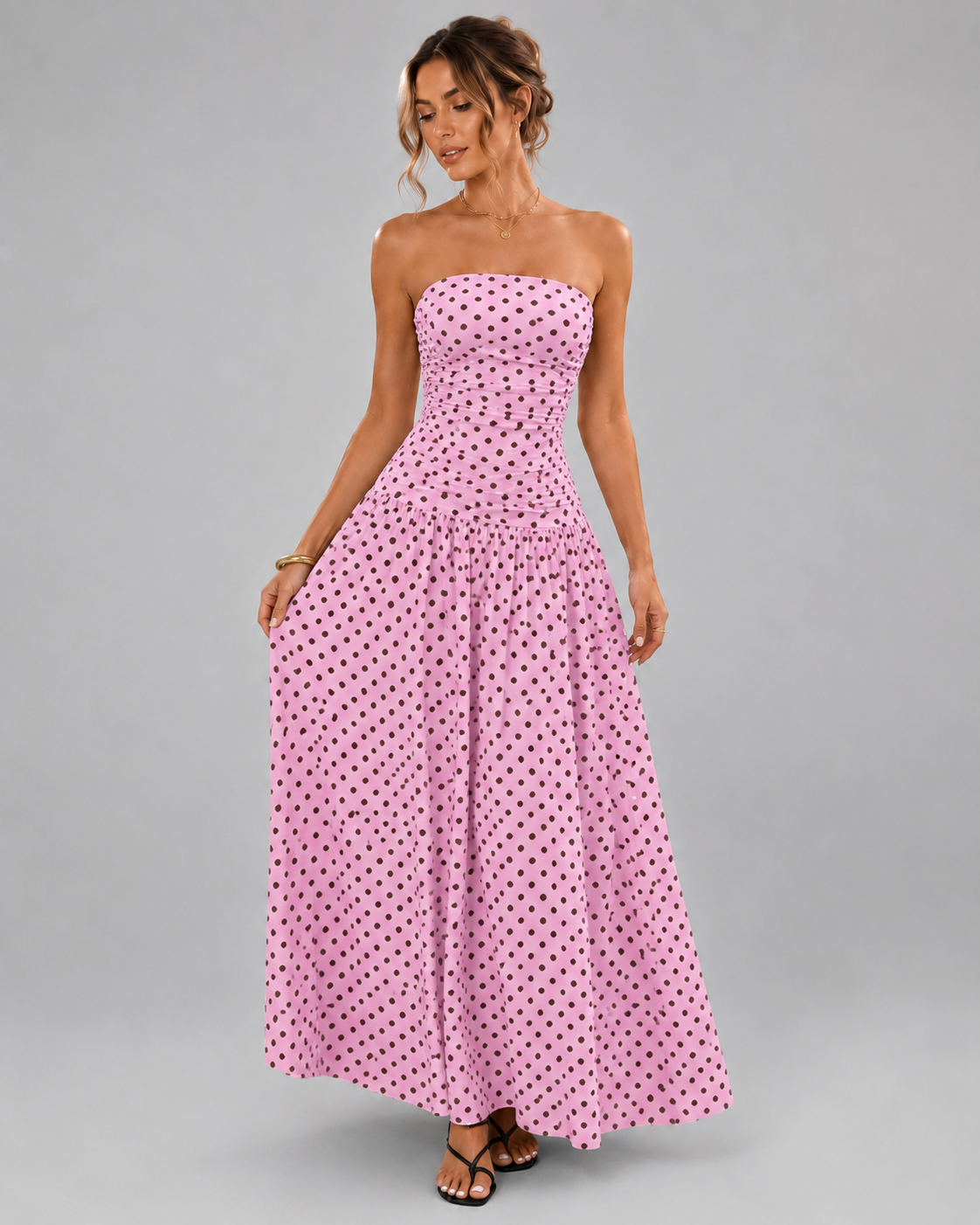 Strapless Tube Top Maxi Dress – Smocked Bust Red Polka Dot Sundress