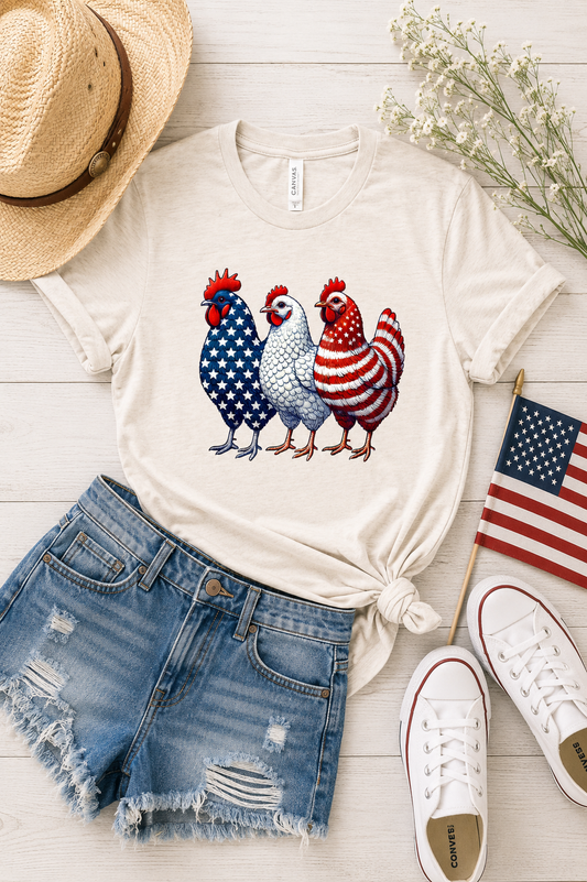 Patriotic Chickens USA Crew Neck Softstyle Tee