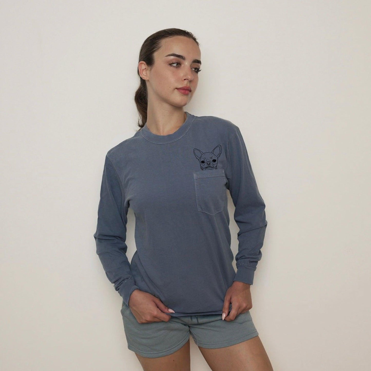 Chihuahua Dog Mom Pocket Comfort Colors Long Sleeve Shirt