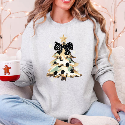 Christmas Camo Tree Santa Coquette Ribbon Festive Retro Cozy Graphic Seasonal Sweatshirt