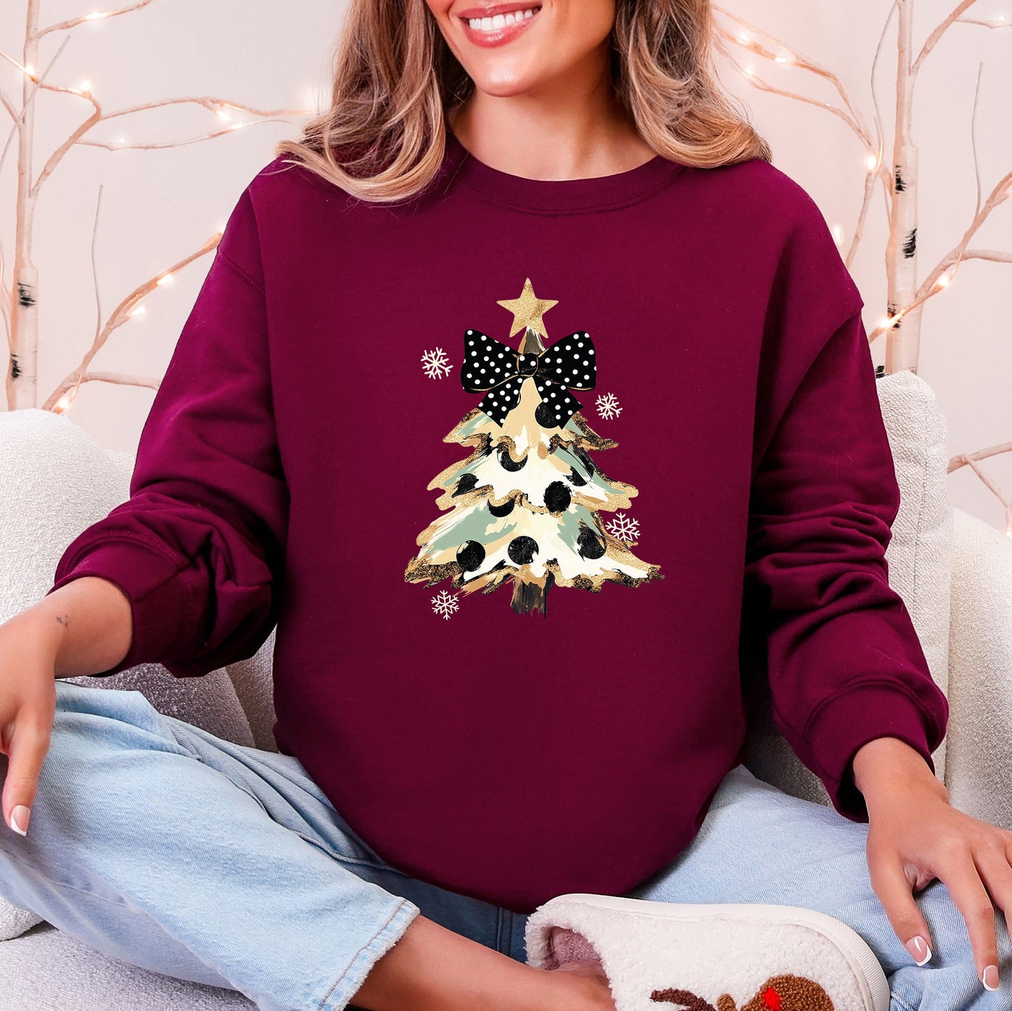 Christmas Camo Tree Santa Coquette Ribbon Festive Retro Cozy Graphic Seasonal Sweatshirt