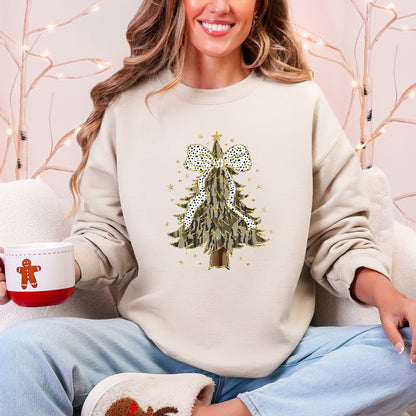 Christmas Camo Tree With Ribbon Bows Santa Ornament Pattern Holiday Season Decor Graphic Sweatshirt