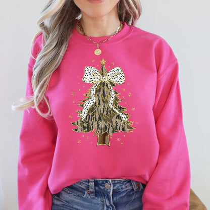 Christmas Camo Tree With Ribbon Bows Santa Ornament Pattern Holiday Season Decor Graphic Sweatshirt