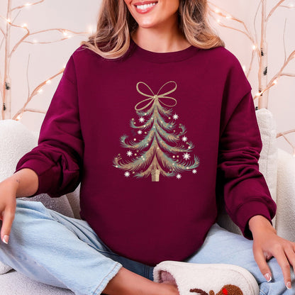 Christmas Tree Santa Vintage Elegant Ribbon And Bows Holiday Classic Cozy Sweatshirt